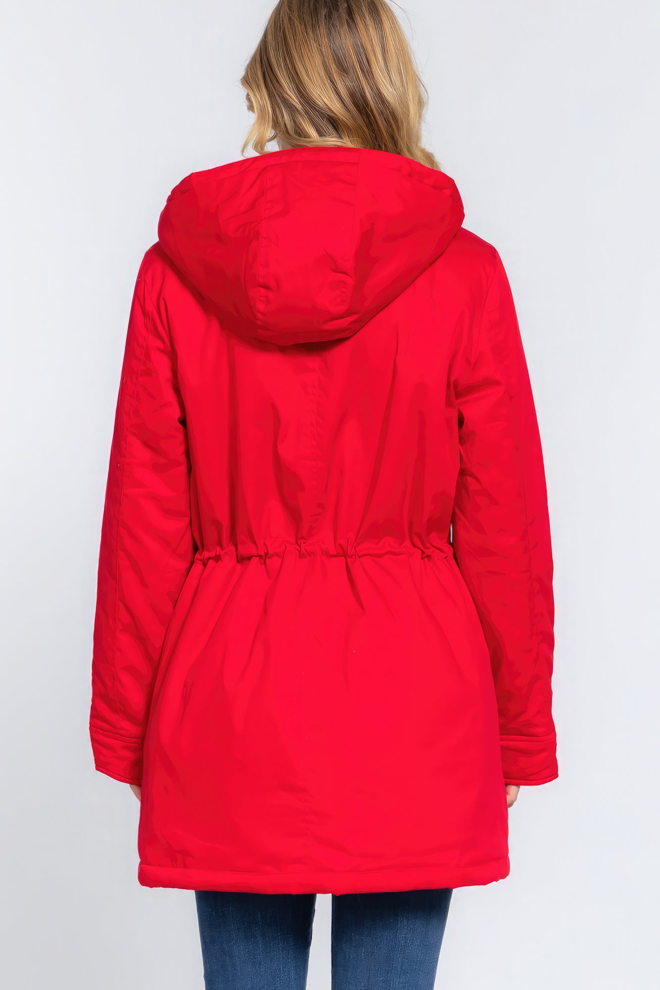 Red Fleece Lined Fur Hoodie Utility Jacket