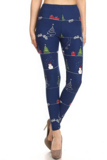 Christmas Cartoon Print High Waist Leggings