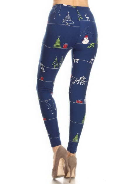 Christmas Cartoon Print High Waist Leggings