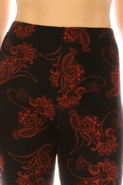 Red Paisley Print High Waist Leggings