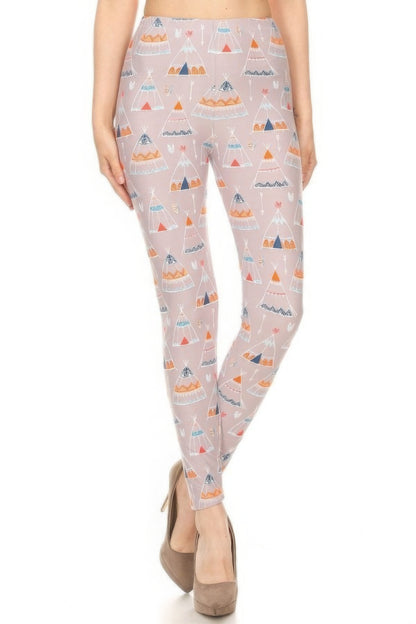 Teepee Print High Rise Fitted Leggings