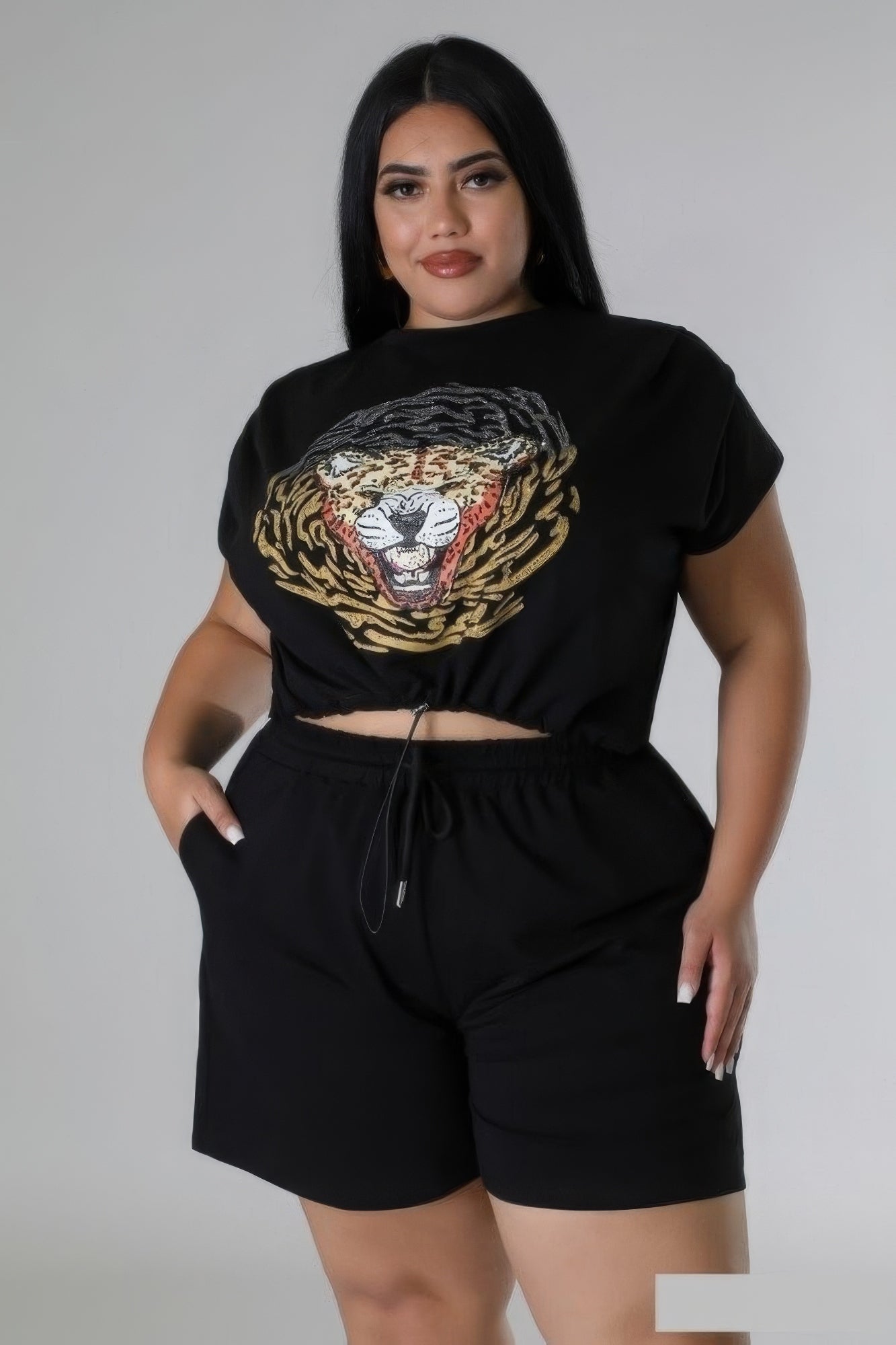 Black Plus Size Stretch Short Set