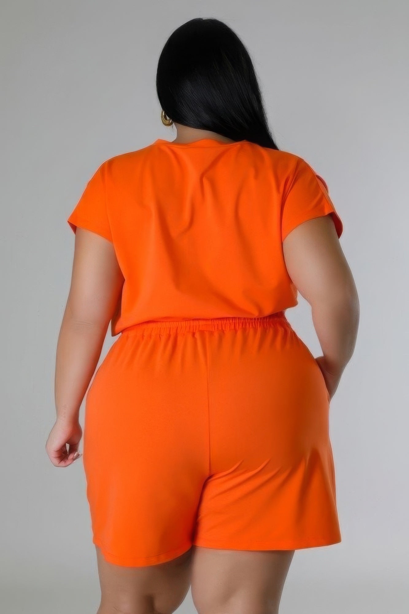 Orange Plus Size Stretch Short Set