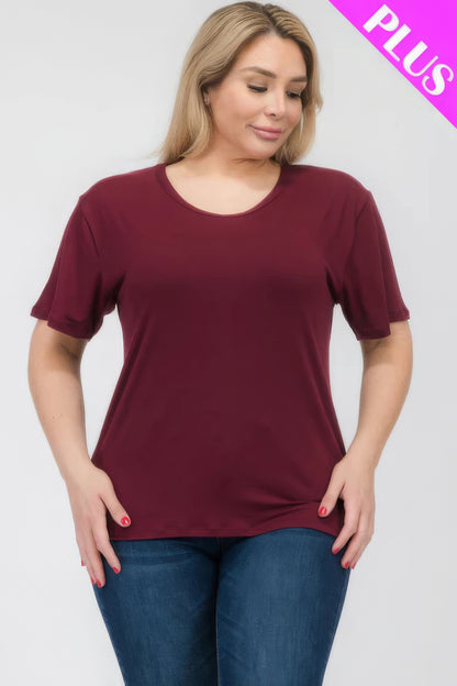 Burgundy Plus Size Basic Short Sleeve T-shirt