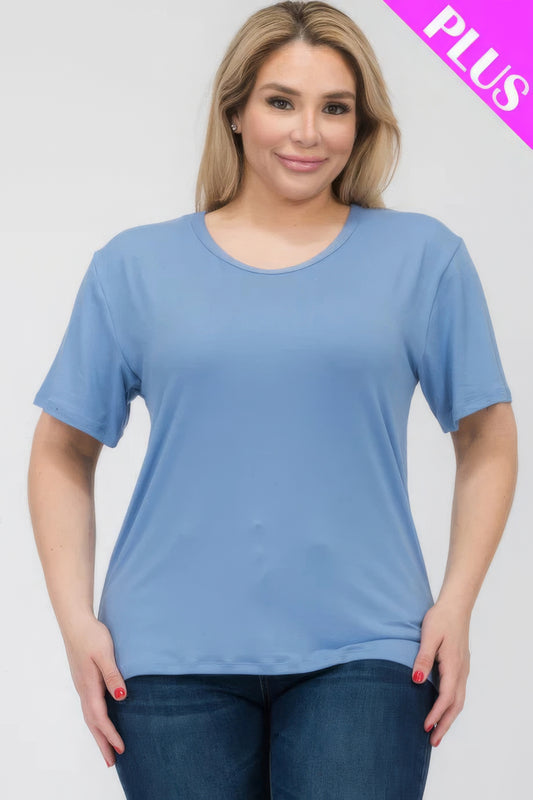 Cloud Blue Plus Size Basic Short Sleeve T-shirt