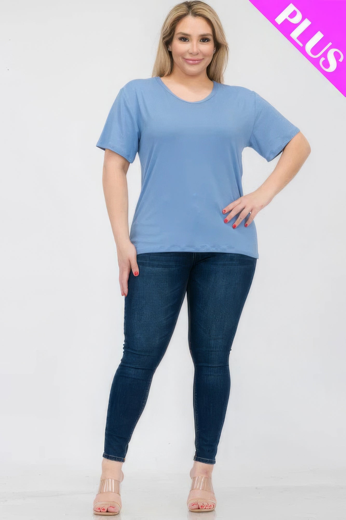 Cloud Blue Plus Size Basic Short Sleeve T-shirt