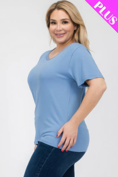 Cloud Blue Plus Size Basic Short Sleeve T-shirt