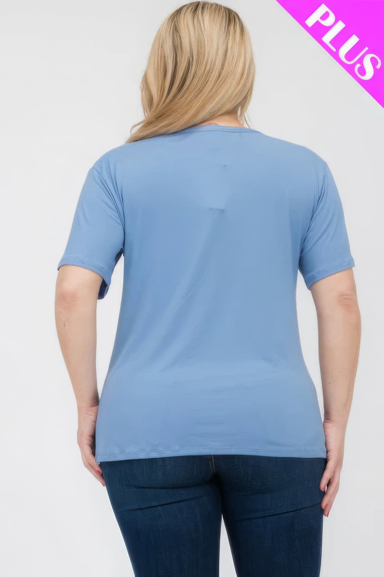 Cloud Blue Plus Size Basic Short Sleeve T-shirt