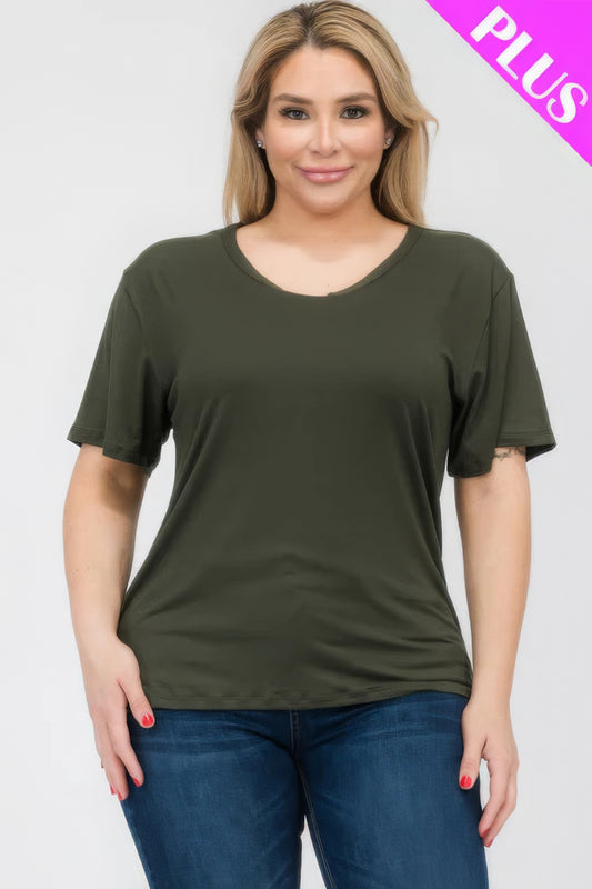 Olive Plus Size Basic Short Sleeve T-shirt