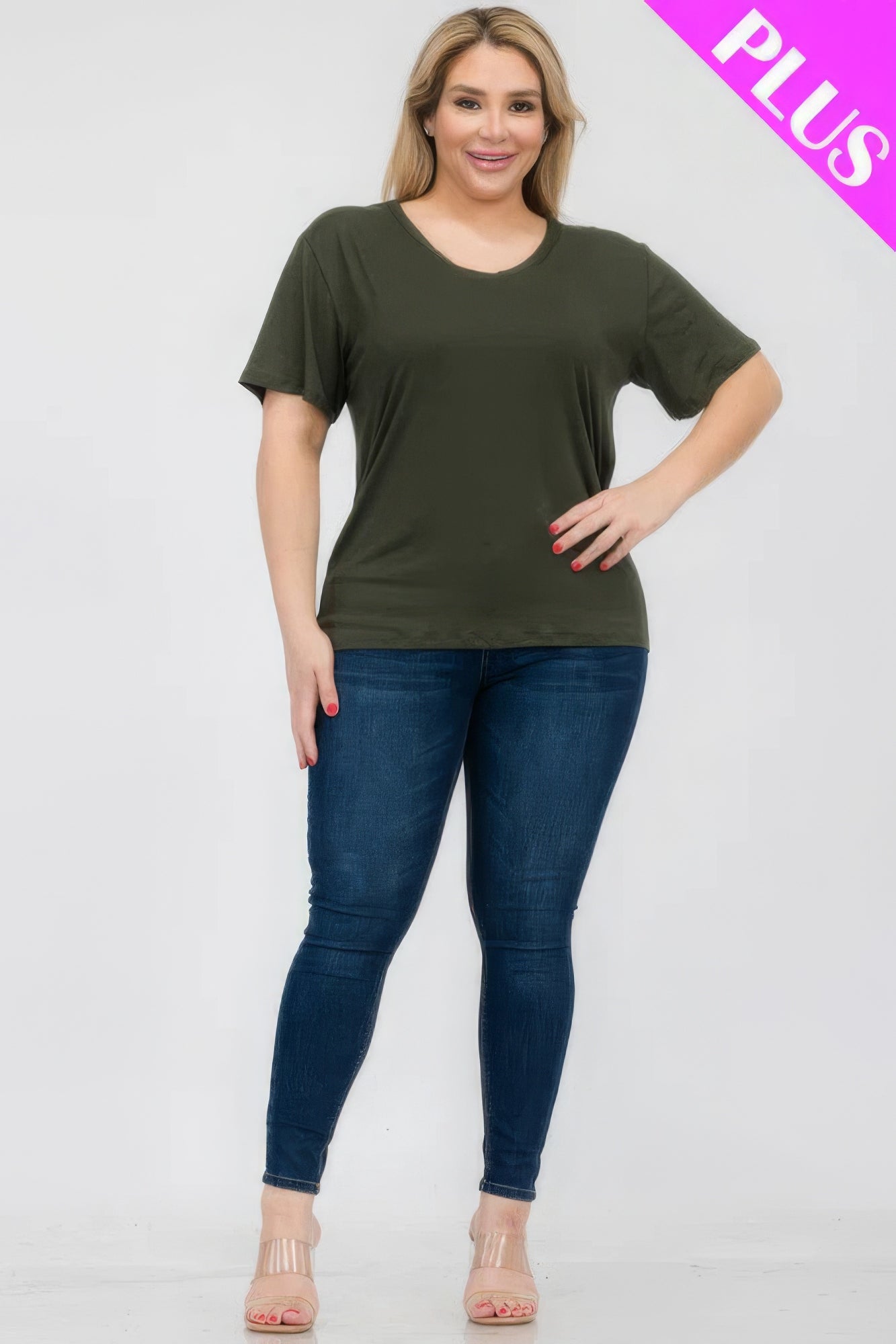 Olive Plus Size Basic Short Sleeve T-shirt