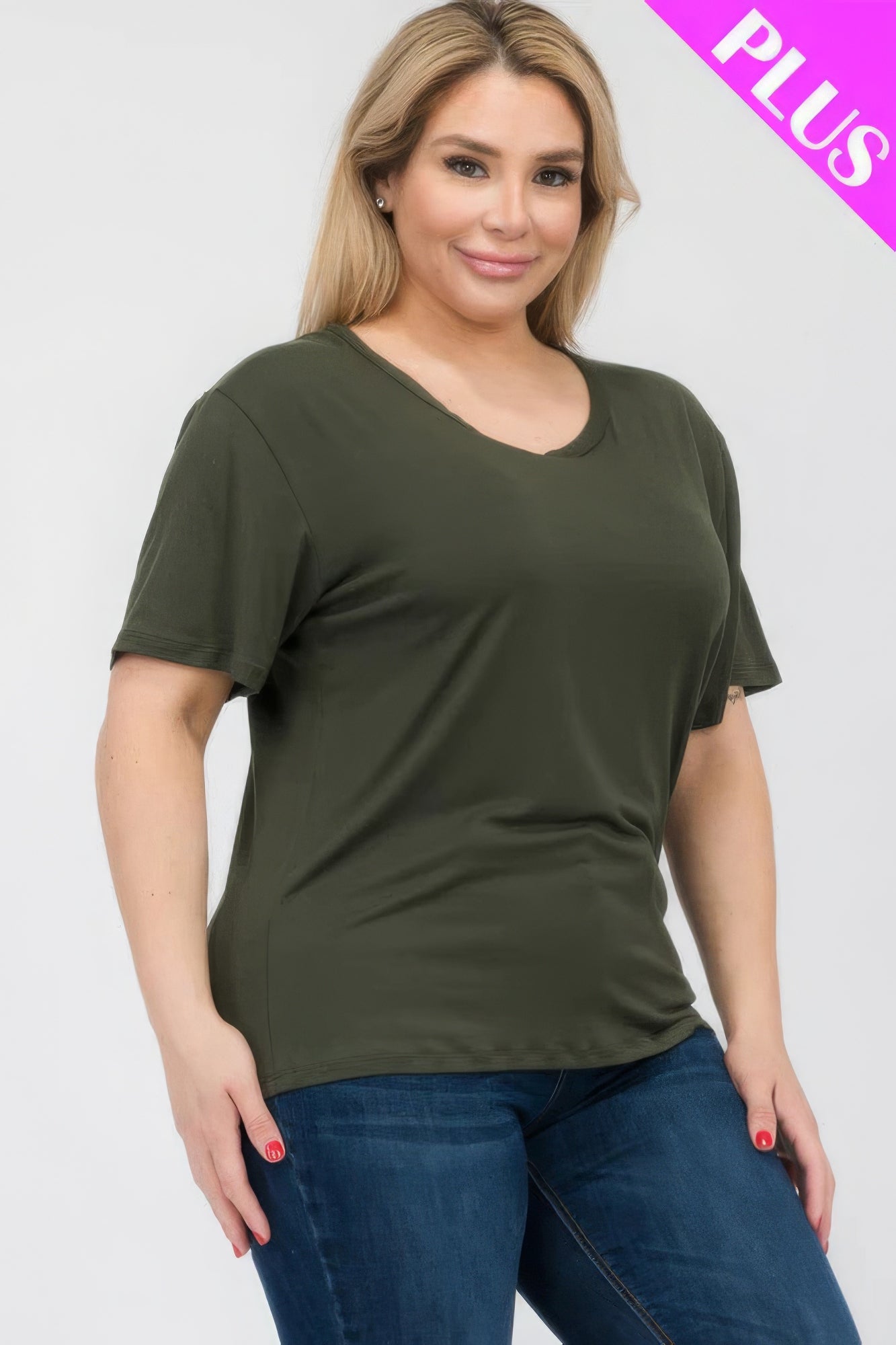 Olive Plus Size Basic Short Sleeve T-shirt