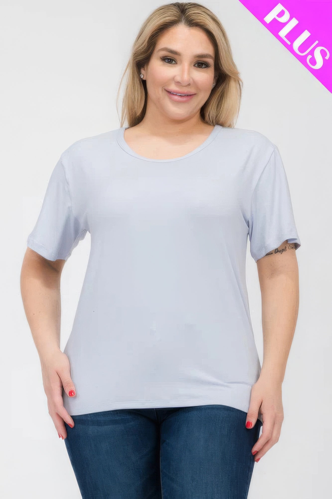 Oyster Grey Plus Size Basic Short Sleeve T-shirt