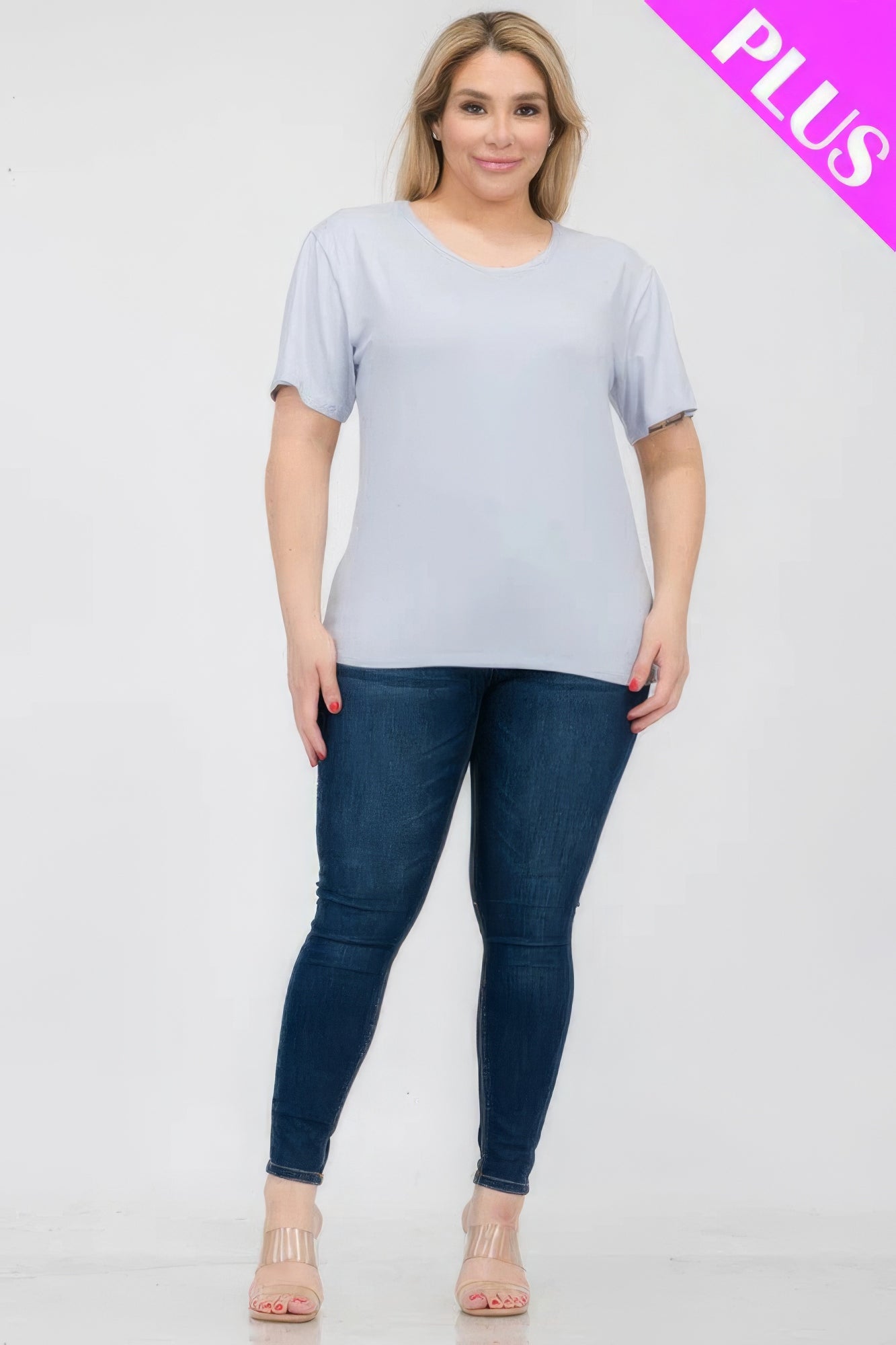 Oyster Grey Plus Size Basic Short Sleeve T-shirt