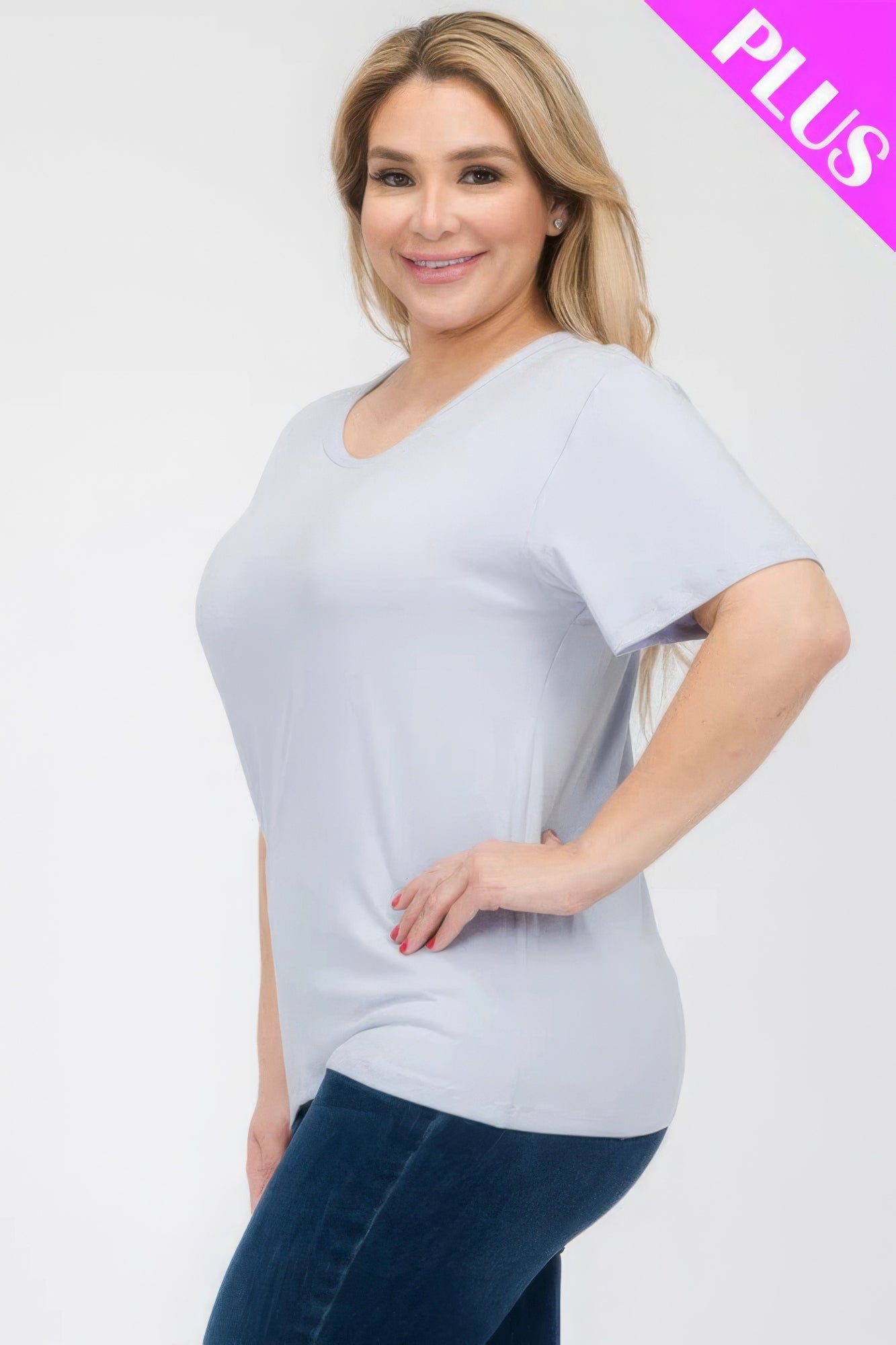 Oyster Grey Plus Size Basic Short Sleeve T-shirt