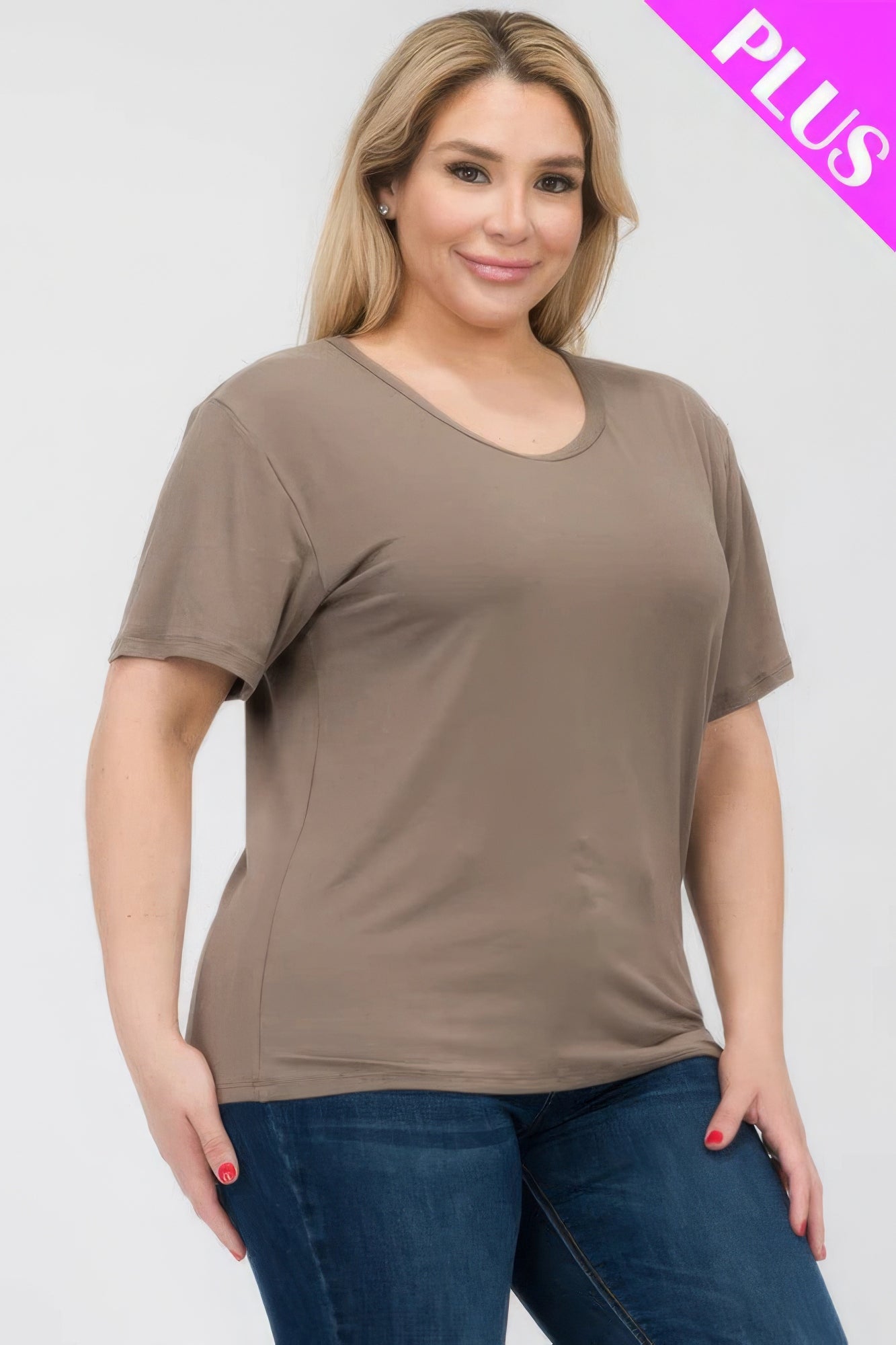 Taupe Plus Size Basic Short Sleeve T-shirt