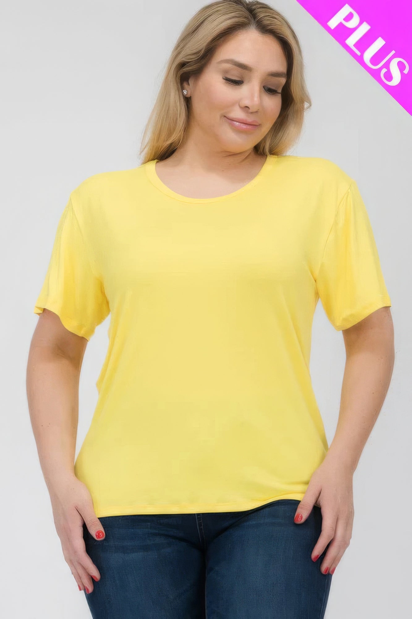 Yellow Plus Size Basic Short Sleeve T-shirt