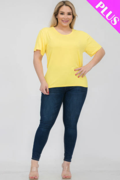 Yellow Plus Size Basic Short Sleeve T-shirt