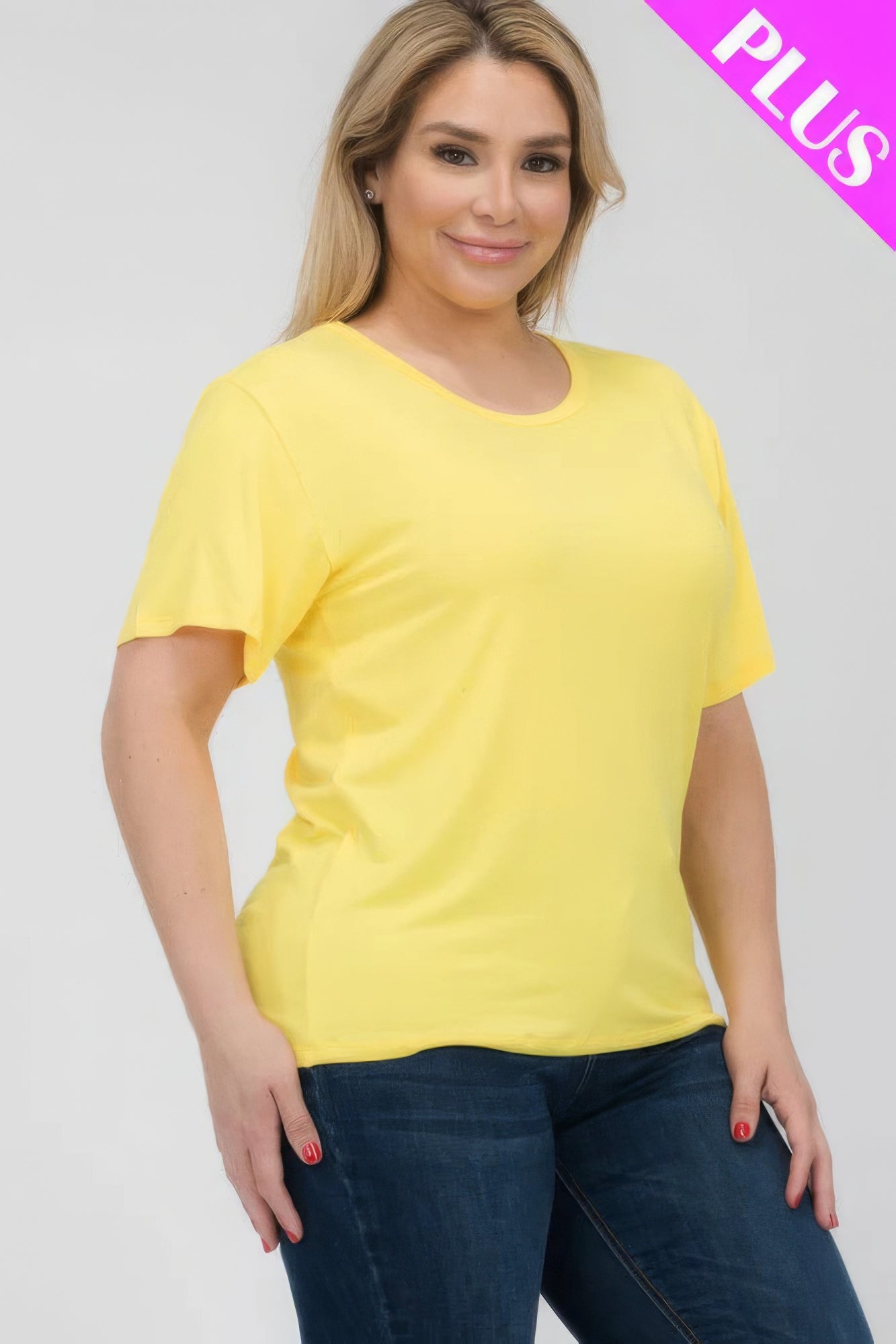 Yellow Plus Size Basic Short Sleeve T-shirt