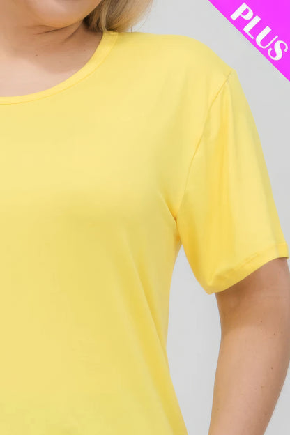 Yellow Plus Size Basic Short Sleeve T-shirt