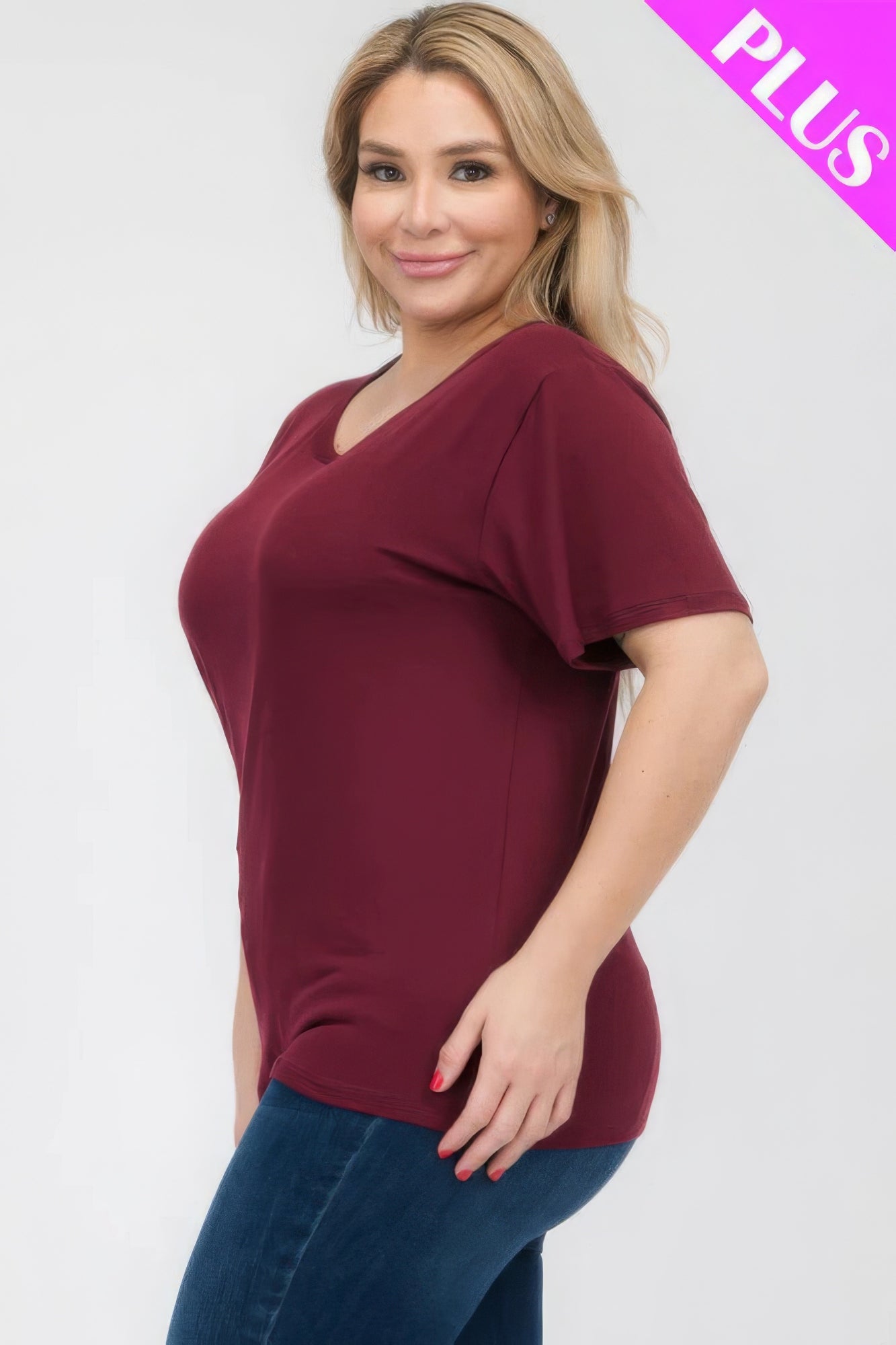 Burgundy Plus Size Basic Short Sleeve T-shirt