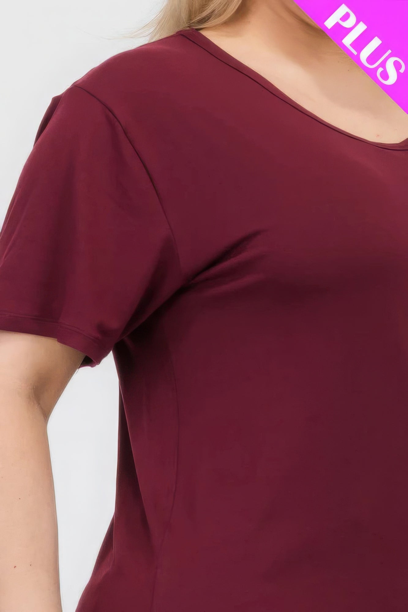 Burgundy Plus Size Basic Short Sleeve T-shirt