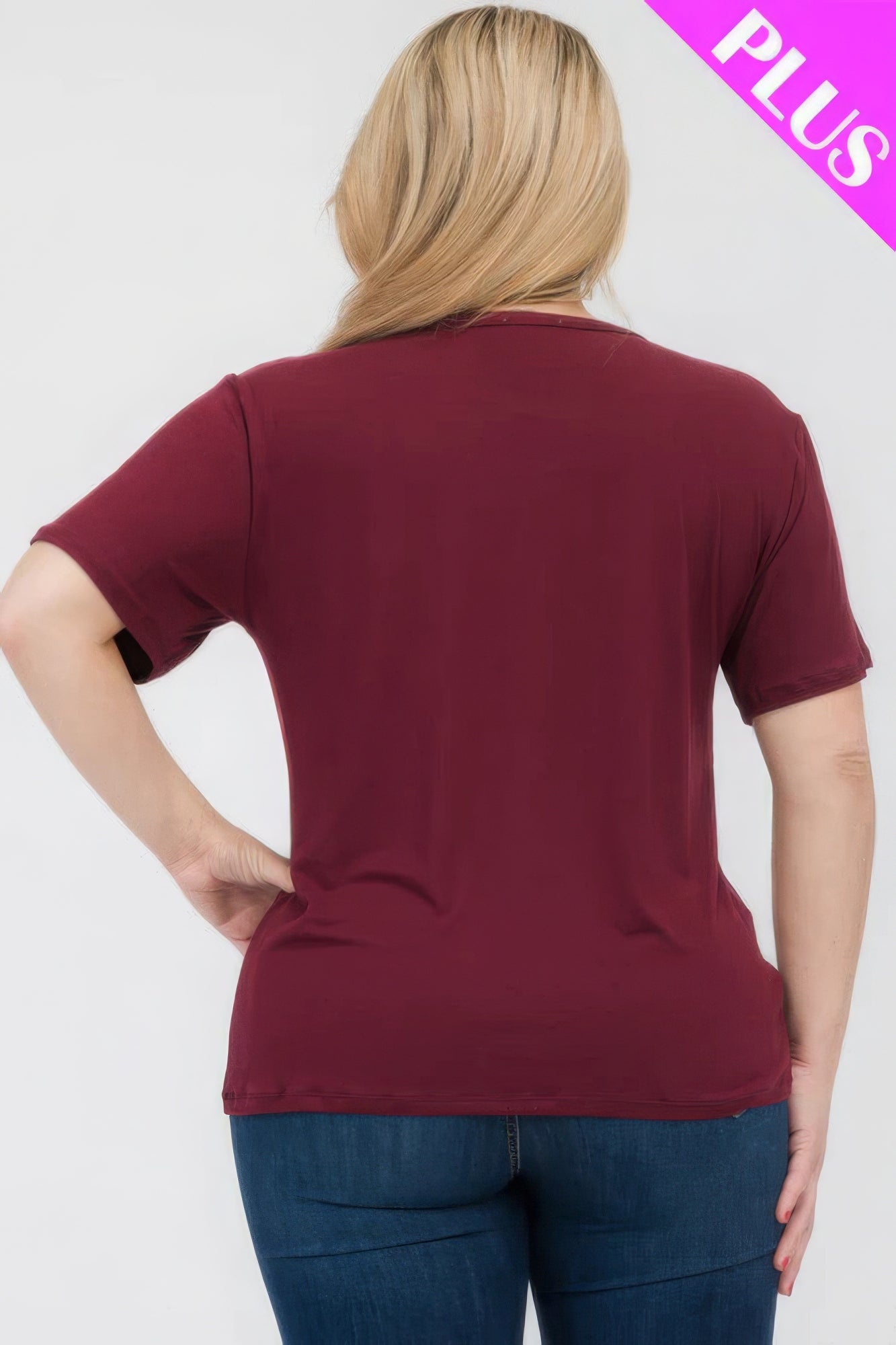 Burgundy Plus Size Basic Short Sleeve T-shirt