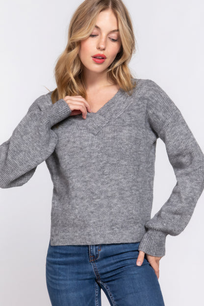 Long Sleeve Double V-neck Sweater