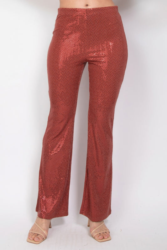 Sequined Fit & Flare Midrise Pants