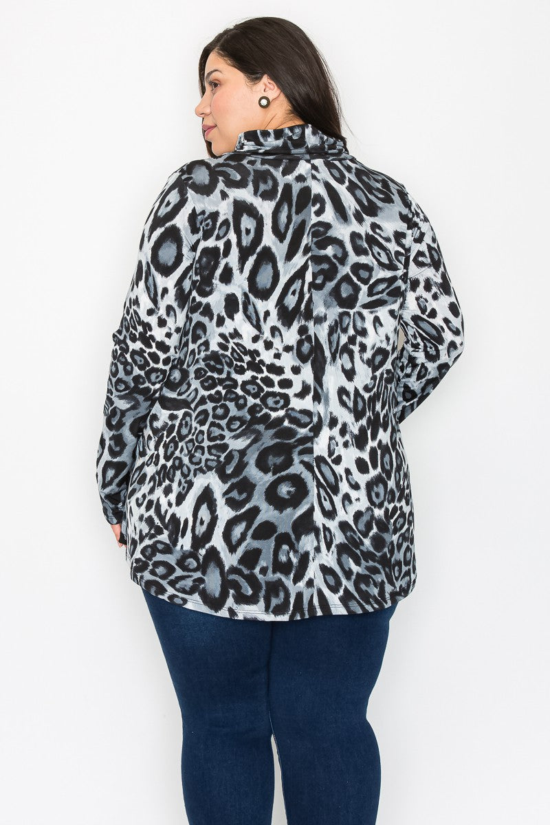 Extra Plus Size Mock Neck Print Long Sleeves Top