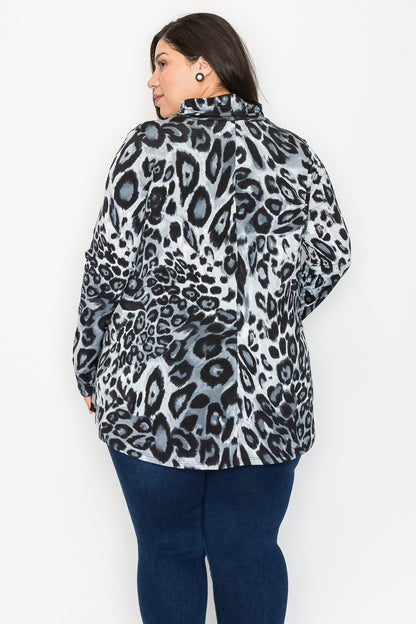 Extra Plus Size Mock Neck Print Long Sleeves Top