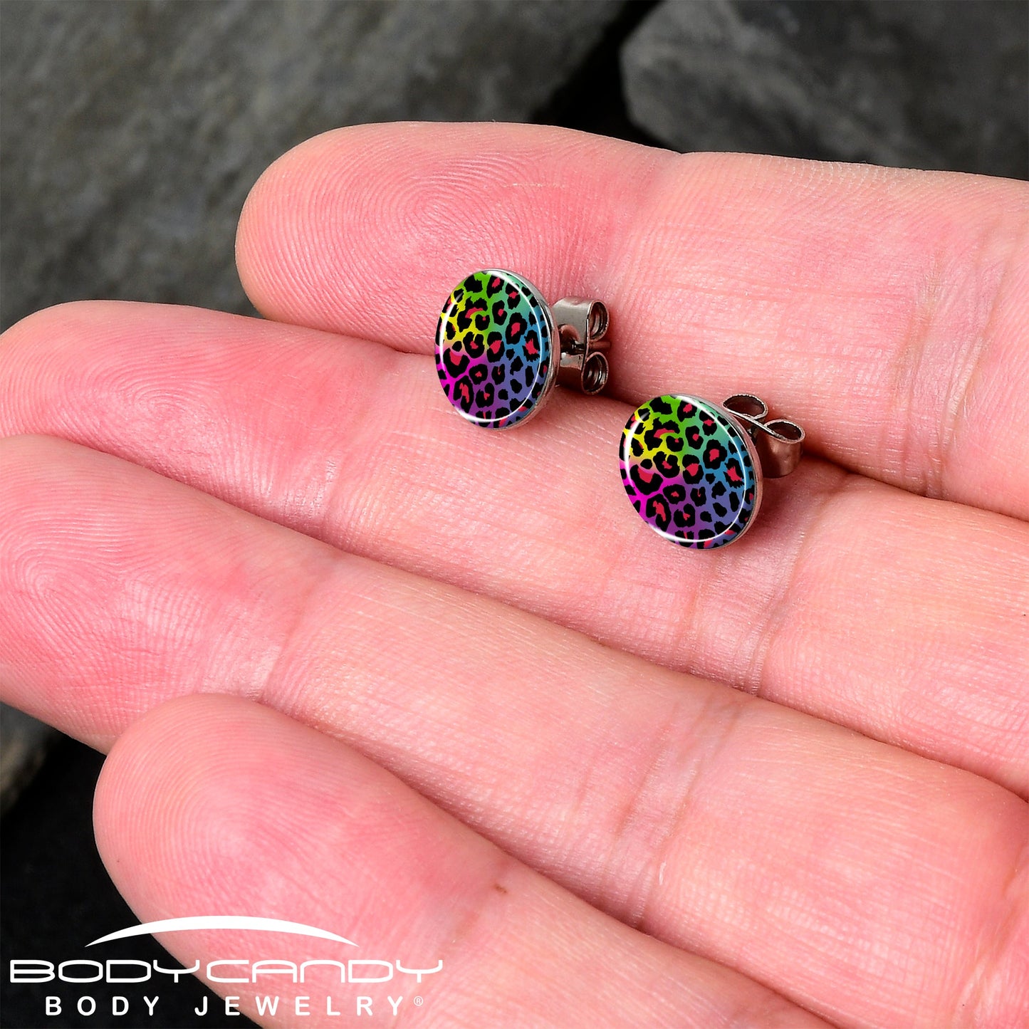 Rainbow Cheetah Print Stud Earrings by Onyx O