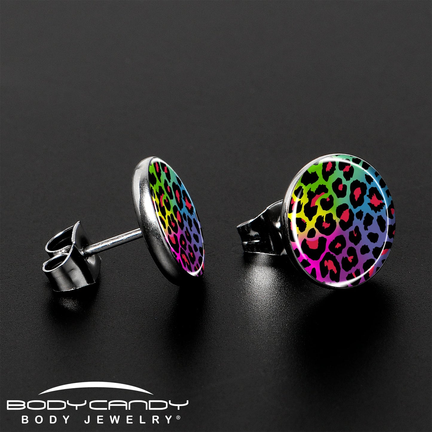 Rainbow Cheetah Print Stud Earrings by Onyx O