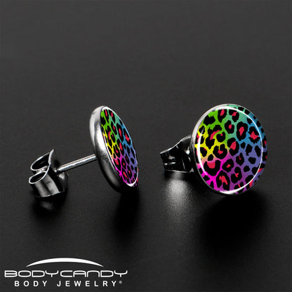 Rainbow Cheetah Print Stud Earrings by Onyx O