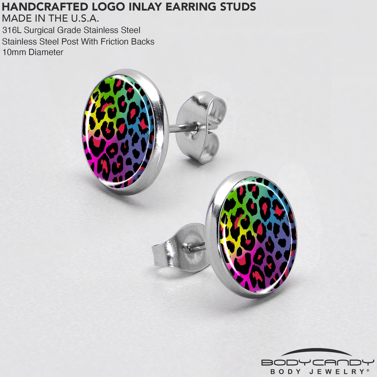 Rainbow Cheetah Print Stud Earrings by Onyx O