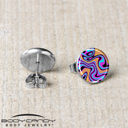 Funky Swirls Stud Earrings by Onyx O
