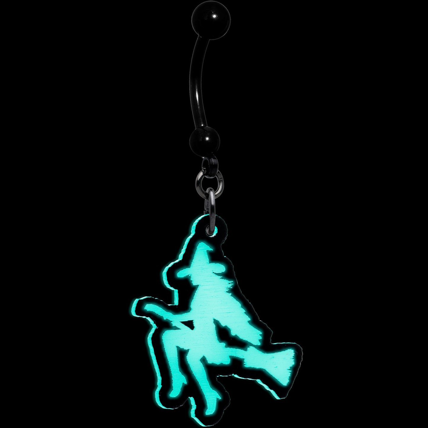 Glow in the Dark Halloween Flying Witch on Broom Dangle Belly Ring