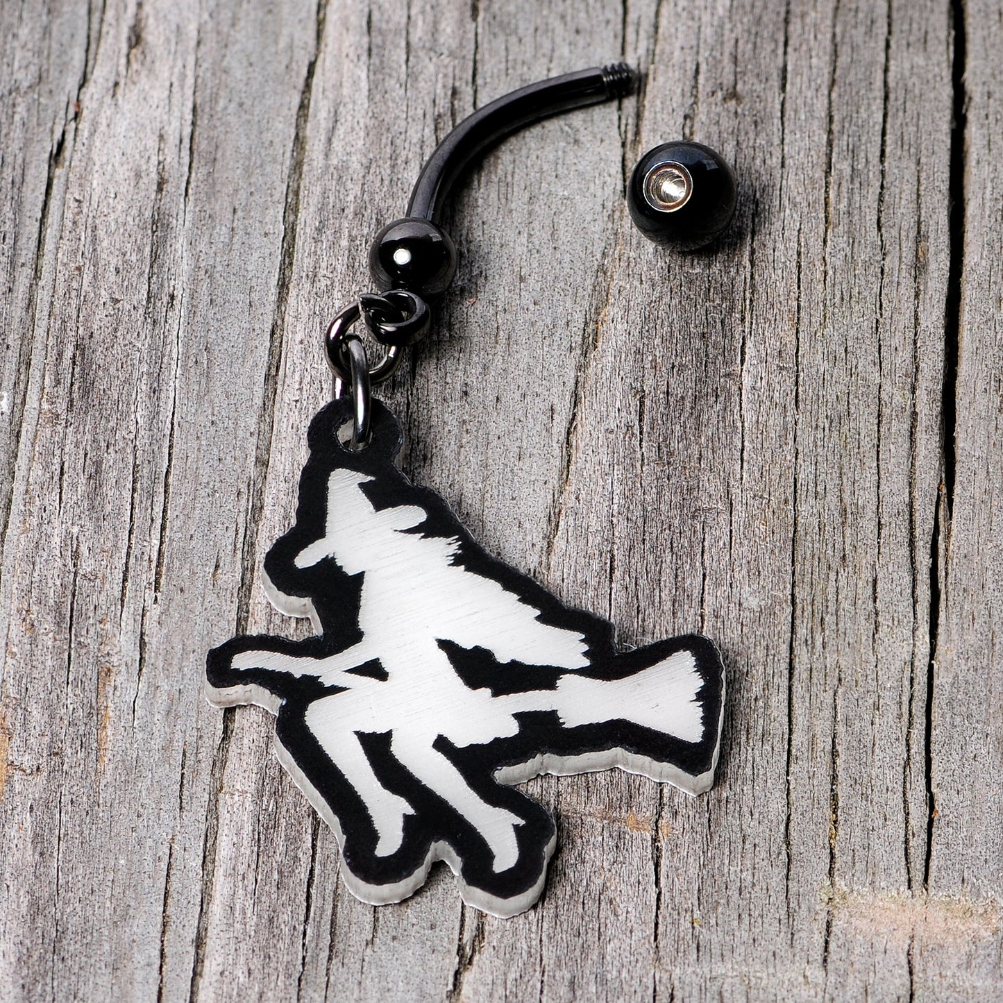 Glow in the Dark Halloween Flying Witch on Broom Dangle Belly Ring