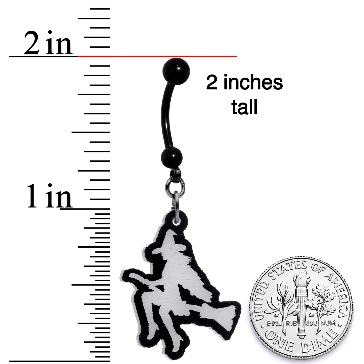 Glow in the Dark Halloween Flying Witch on Broom Dangle Belly Ring