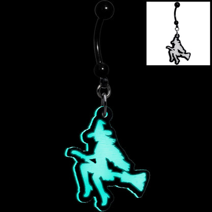 Glow in the Dark Halloween Flying Witch on Broom Dangle Belly Ring
