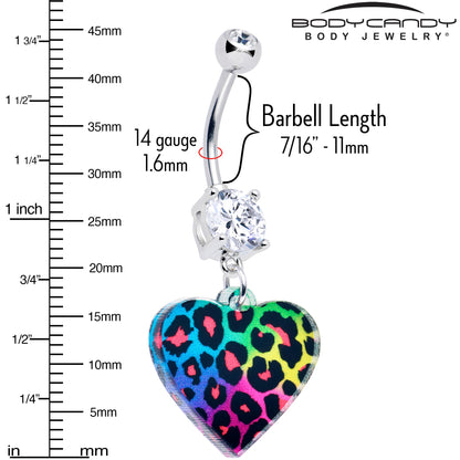 Acrylicious Rainbow Cheetah Print Heart Dangle Belly Ring by Onyx O