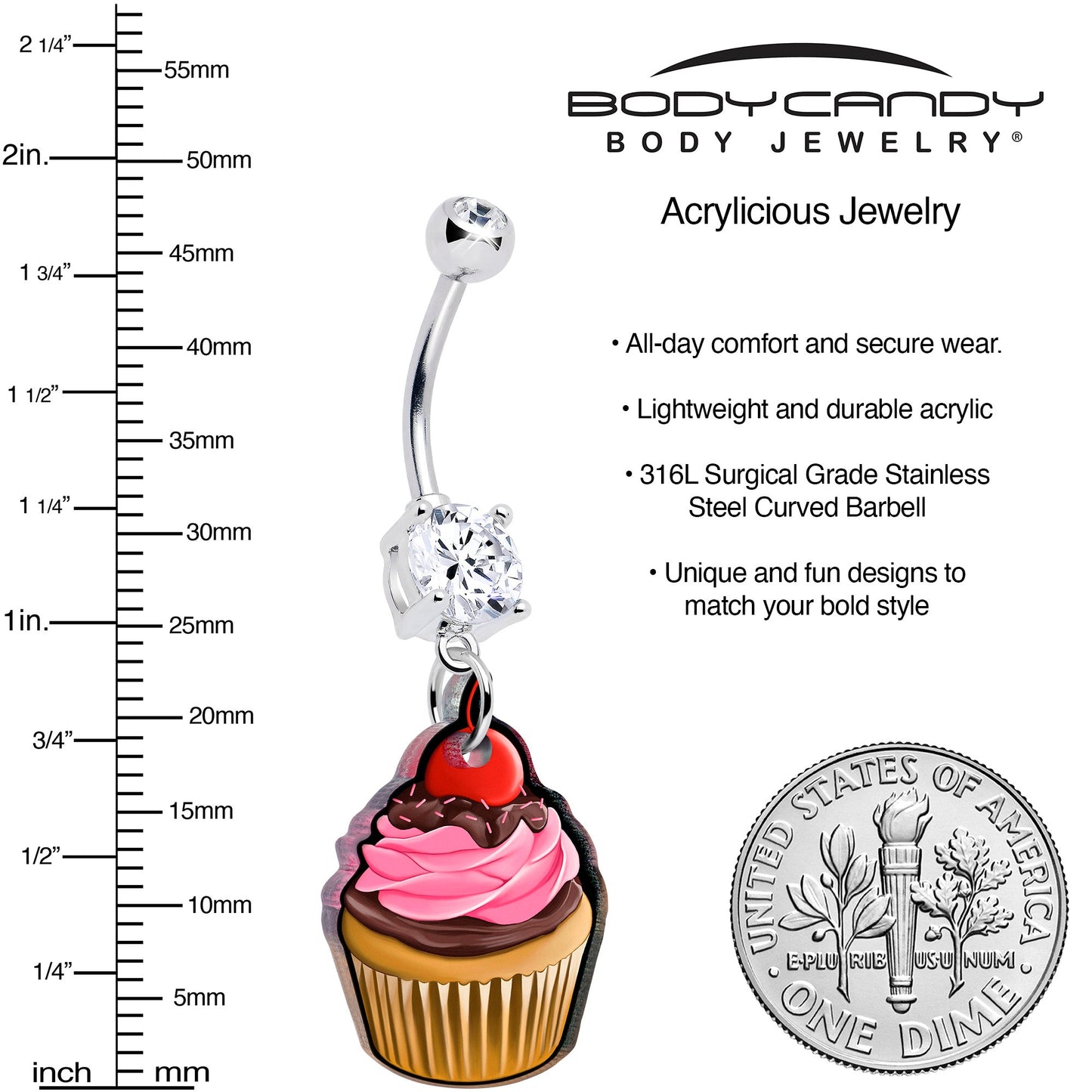 Double Gem Valentine Cupcake Dangle Belly Ring by Onyx O