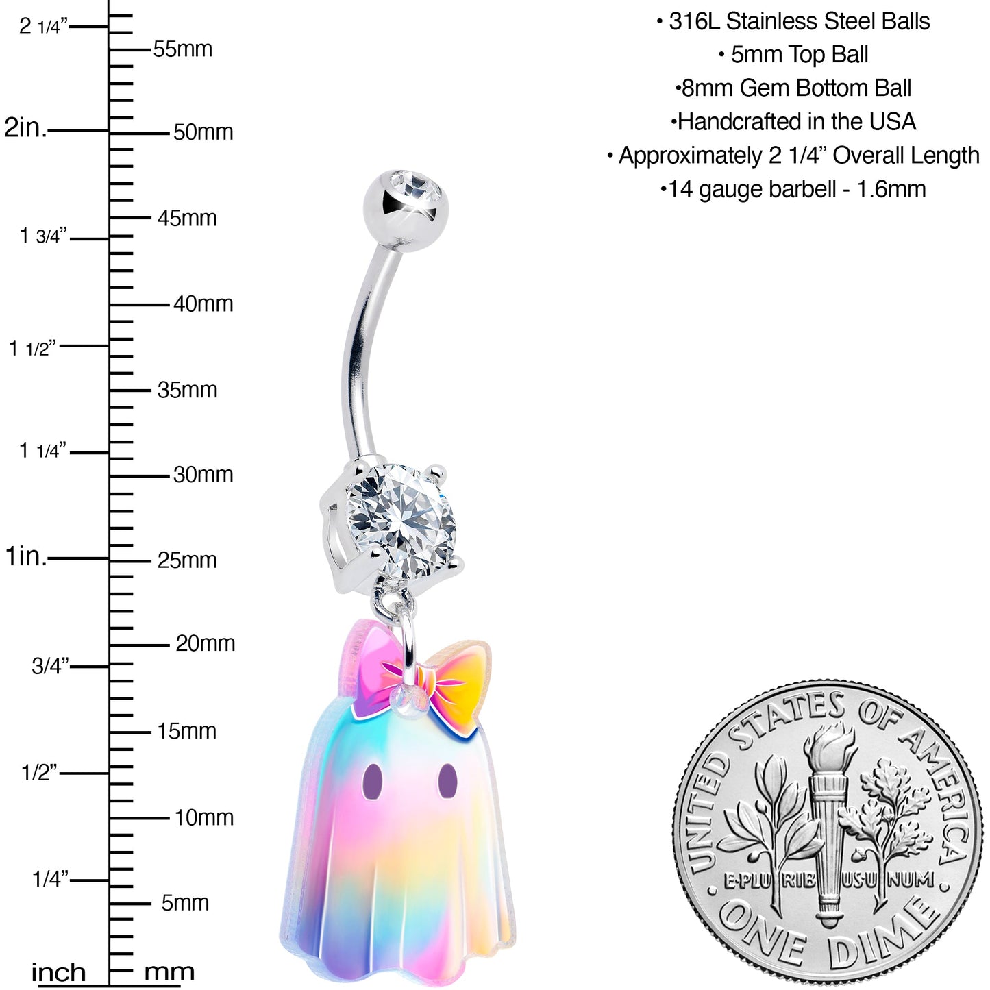 Clear Gem Iridescent Ghost Girl Dangle Belly Ring by Onyx O