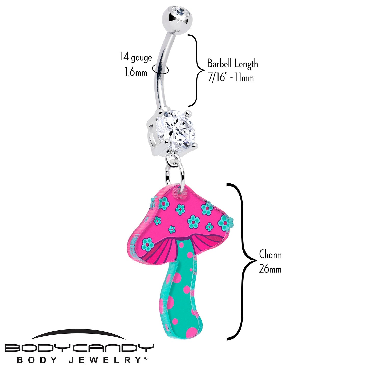 Double Gem Funky Floral Mushroom Dangle Belly Ring by Onyx O