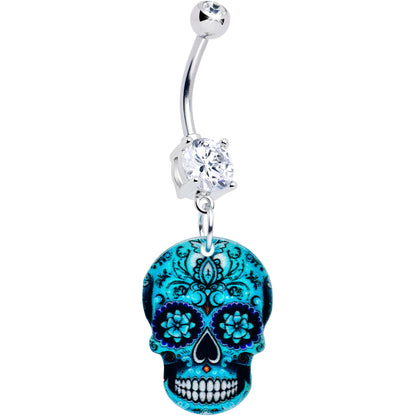 Acrylicious Shades of Aqua Sugar Skull Dangle Belly Ring