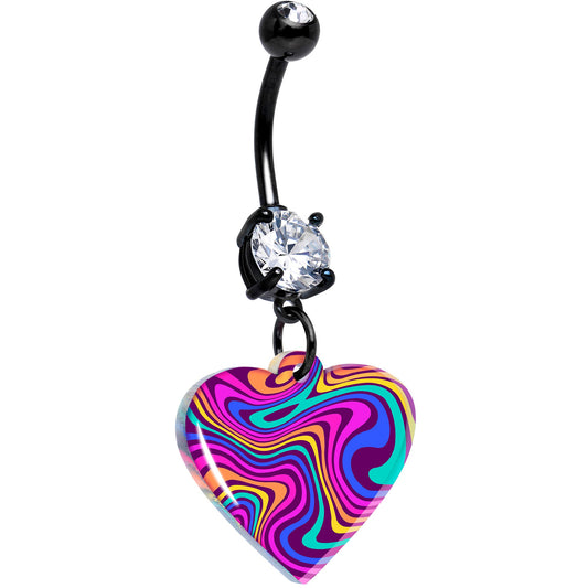 Black Double Gem Swirling Heart Dangle Belly Ring by Onyx O
