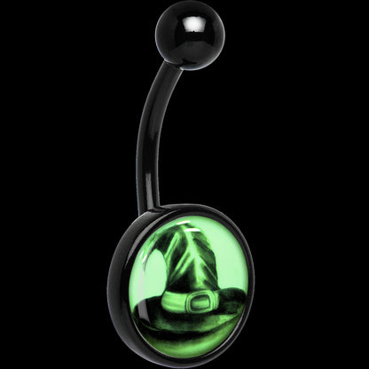 Black Titanium Magic Witch Hat Glow in the Dark Belly Ring