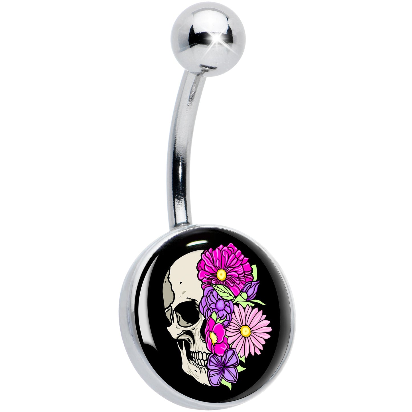 Floral Flowers Skull Belly Ring by Onyx O