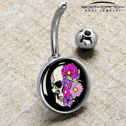 Floral Flowers Skull Belly Ring by Onyx O