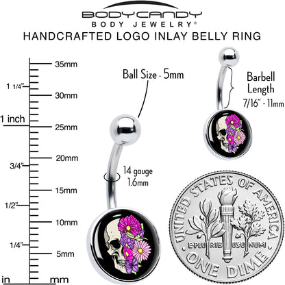 Floral Flowers Skull Belly Ring by Onyx O
