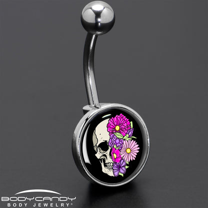 Floral Flowers Skull Belly Ring by Onyx O
